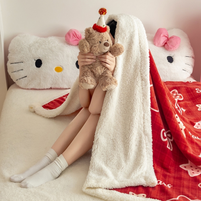 91家纺网 家纺一手货源 找家纺 艾特你 2025新款ins羊羔绒牛奶绒可被套休闲毯单被套-毯子图 圣诞星星