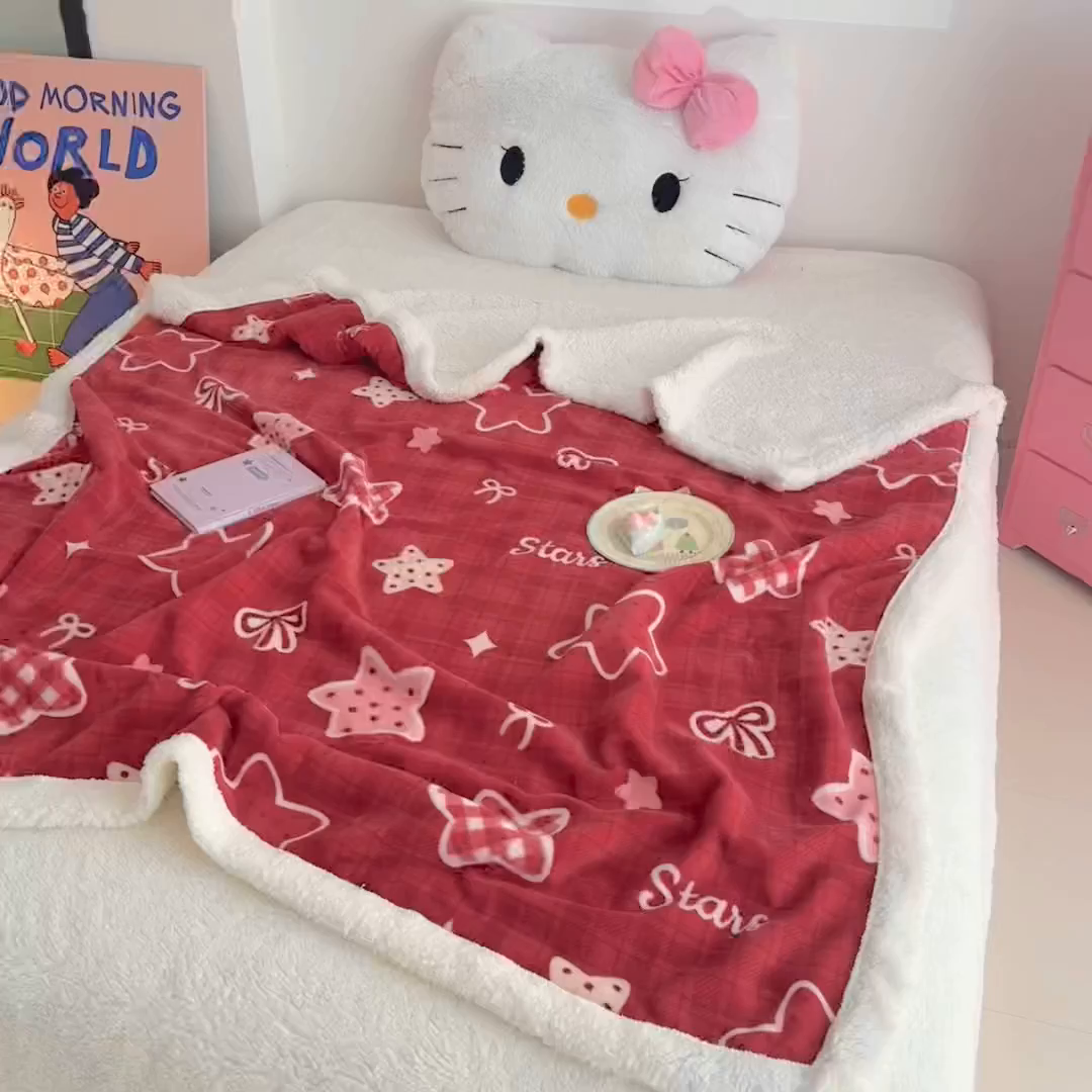 91家纺网 家纺一手货源 找家纺 艾特你 2025新款ins羊羔绒牛奶绒可被套休闲毯单被套-毯子图 圣诞星星