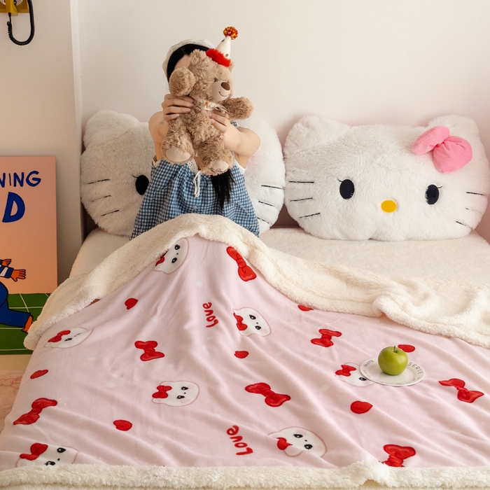 91家纺网 家纺一手货源 找家纺 艾特你 2025新款ins羊羔绒牛奶绒可被套休闲毯单被套-毯子图 糖果猫咪