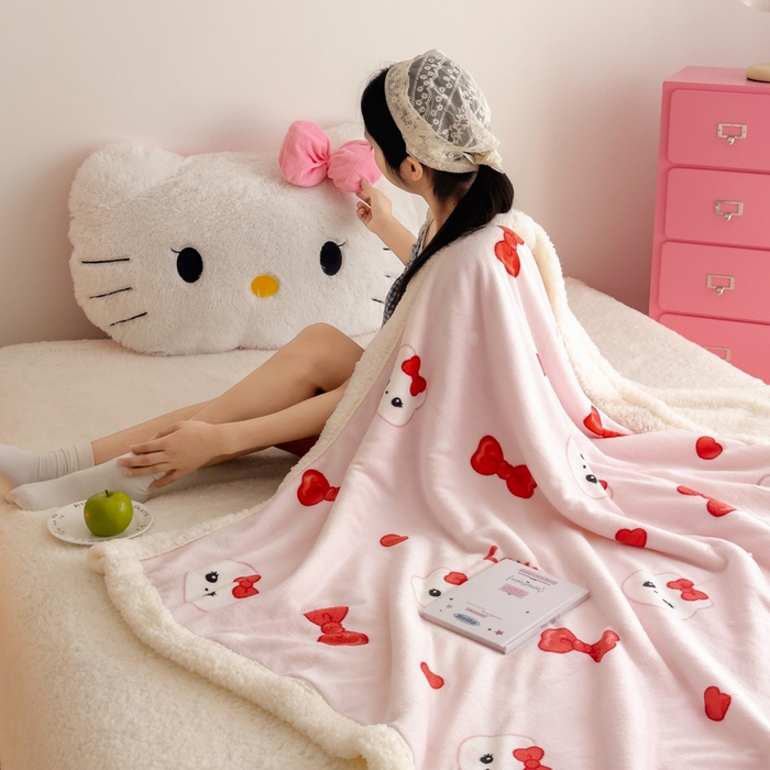 91家纺网 家纺一手货源 找家纺 艾特你 2025新款ins羊羔绒牛奶绒可被套休闲毯单被套-毯子图 糖果猫咪