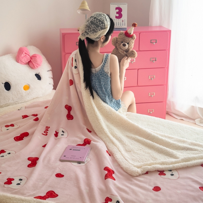 91家纺网 家纺一手货源 找家纺 艾特你 2025新款ins羊羔绒牛奶绒可被套休闲毯单被套-毯子图 糖果猫咪