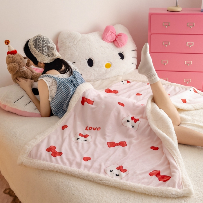 91家纺网 家纺一手货源 找家纺 艾特你 2025新款ins羊羔绒牛奶绒可被套休闲毯单被套-毯子图 糖果猫咪