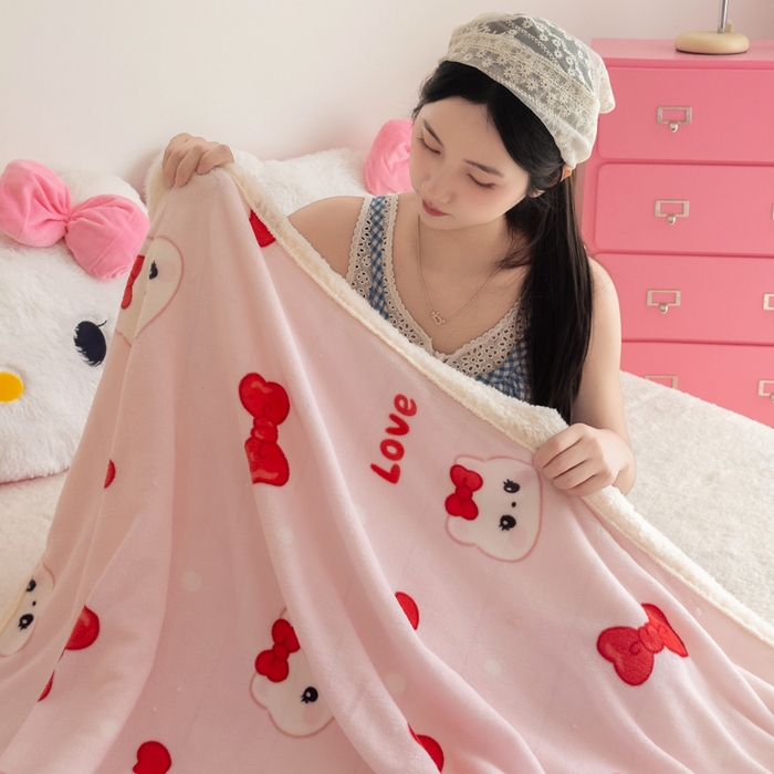 91家纺网 家纺一手货源 找家纺 艾特你 2025新款ins羊羔绒牛奶绒可被套休闲毯单被套-毯子图 糖果猫咪