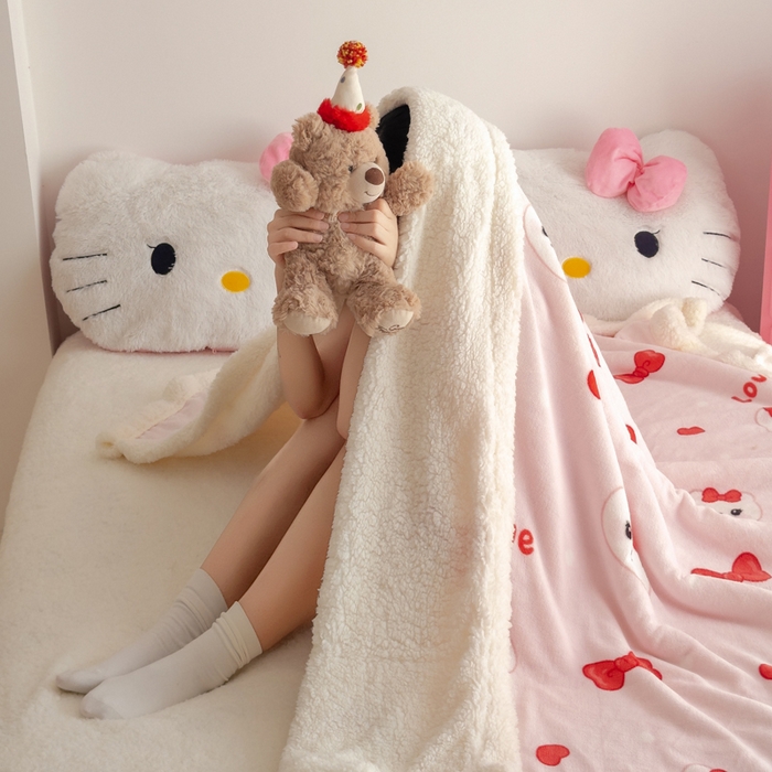 91家纺网 家纺一手货源 找家纺 艾特你 2025新款ins羊羔绒牛奶绒可被套休闲毯单被套-毯子图 糖果猫咪