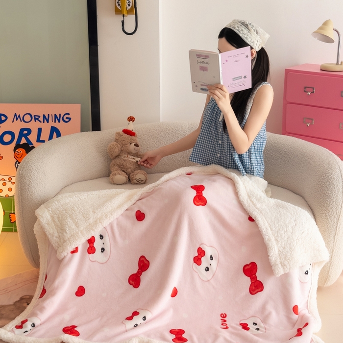 91家纺网 家纺一手货源 找家纺 艾特你 2025新款ins羊羔绒牛奶绒可被套休闲毯单被套-毯子图 糖果猫咪