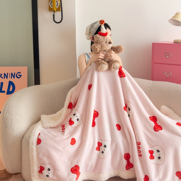 91家纺网 家纺一手货源 找家纺 艾特你 2025新款ins羊羔绒牛奶绒可被套休闲毯单被套-毯子图 糖果猫咪