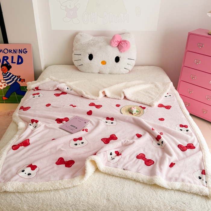 91家纺网 家纺一手货源 找家纺 艾特你 2025新款ins羊羔绒牛奶绒可被套休闲毯单被套-毯子图 糖果猫咪