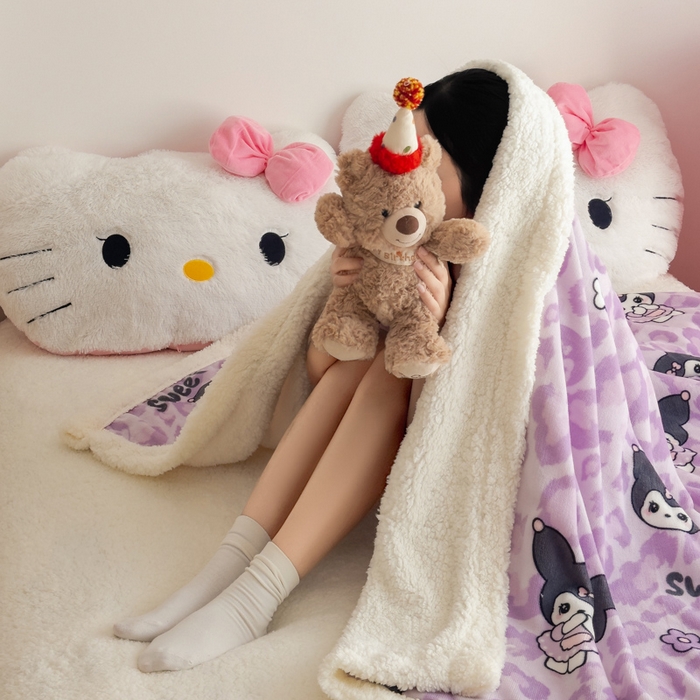 91家纺网 家纺一手货源 找家纺 艾特你 2025新款ins羊羔绒牛奶绒可被套休闲毯单被套-毯子图 淘气