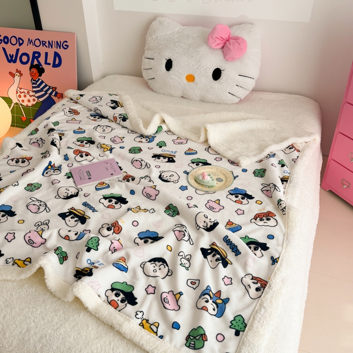 91家纺网 家纺一手货源 找家纺 艾特你 2025新款ins羊羔绒牛奶绒可被套休闲毯单被套-毯子图 小新家族