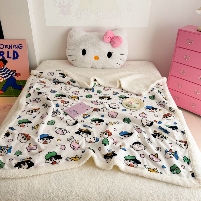 91家纺网 家纺一手货源 找家纺 艾特你 2025新款ins羊羔绒牛奶绒可被套休闲毯单被套-毯子图 小新家族