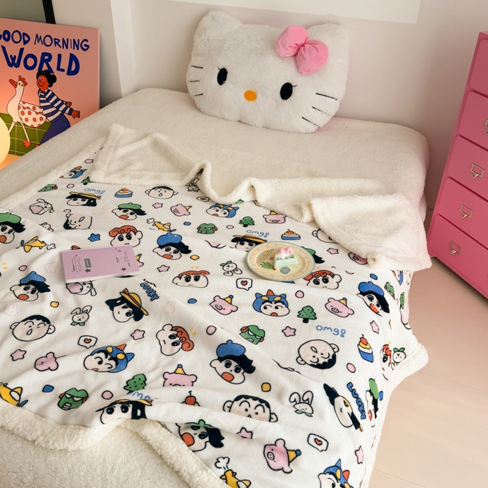 91家纺网 家纺一手货源 找家纺 艾特你 2025新款ins羊羔绒牛奶绒可被套休闲毯单被套-毯子图 小新家族