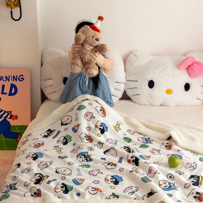 91家纺网 家纺一手货源 找家纺 艾特你 2025新款ins羊羔绒牛奶绒可被套休闲毯单被套-毯子图 小新家族