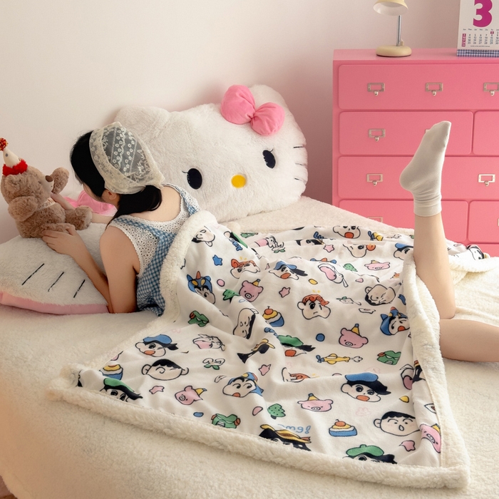 91家纺网 家纺一手货源 找家纺 艾特你 2025新款ins羊羔绒牛奶绒可被套休闲毯单被套-毯子图 小新家族