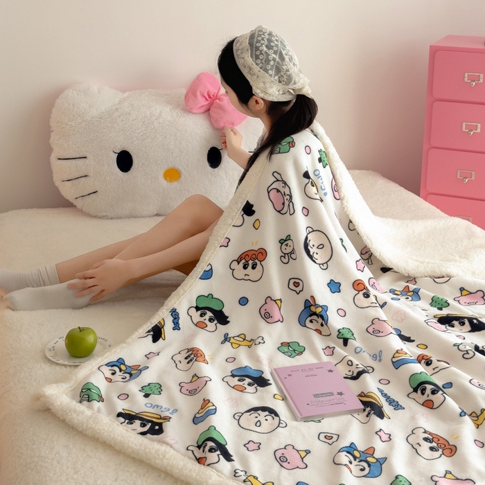 91家纺网 家纺一手货源 找家纺 艾特你 2025新款ins羊羔绒牛奶绒可被套休闲毯单被套-毯子图 小新家族