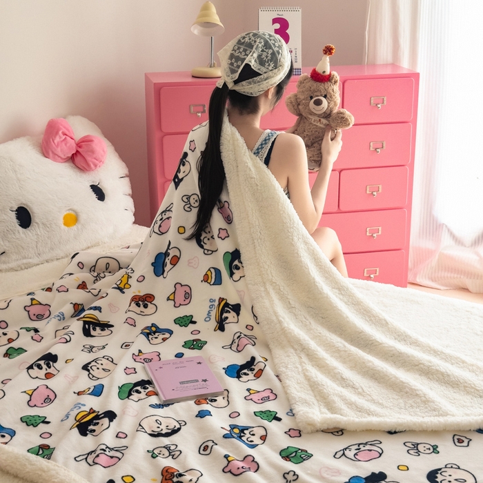 91家纺网 家纺一手货源 找家纺 艾特你 2025新款ins羊羔绒牛奶绒可被套休闲毯单被套-毯子图 小新家族