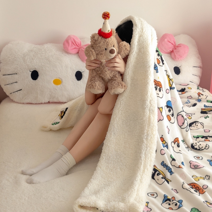 91家纺网 家纺一手货源 找家纺 艾特你 2025新款ins羊羔绒牛奶绒可被套休闲毯单被套-毯子图 小新家族