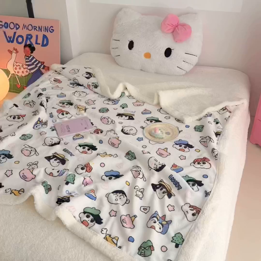 91家纺网 家纺一手货源 找家纺 艾特你 2025新款ins羊羔绒牛奶绒可被套休闲毯单被套-毯子图 小新家族