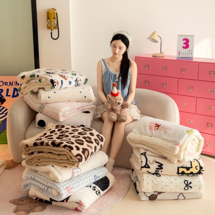 91家纺网 家纺一手货源 找家纺 艾特你 2025新款ins羊羔绒牛奶绒可被套休闲毯单被套-毯子图 组合