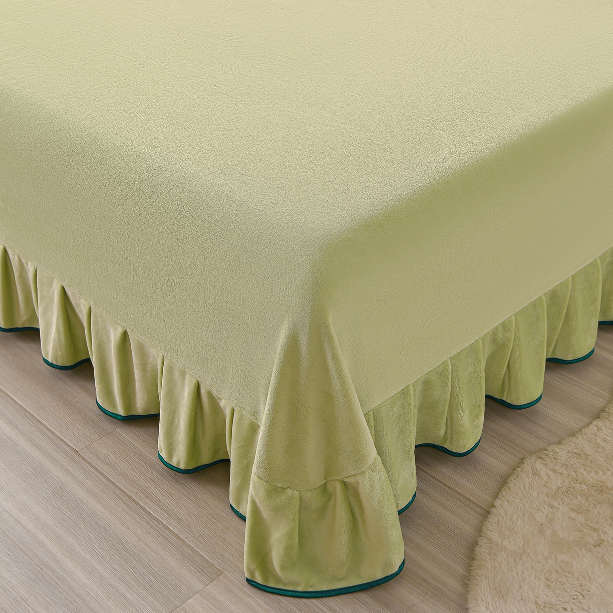 91家纺网 家纺一手货源 找家纺 亿品2025直播爆款9.5斤牛奶绒四件套加厚保暖床裙四件套 兰亭序