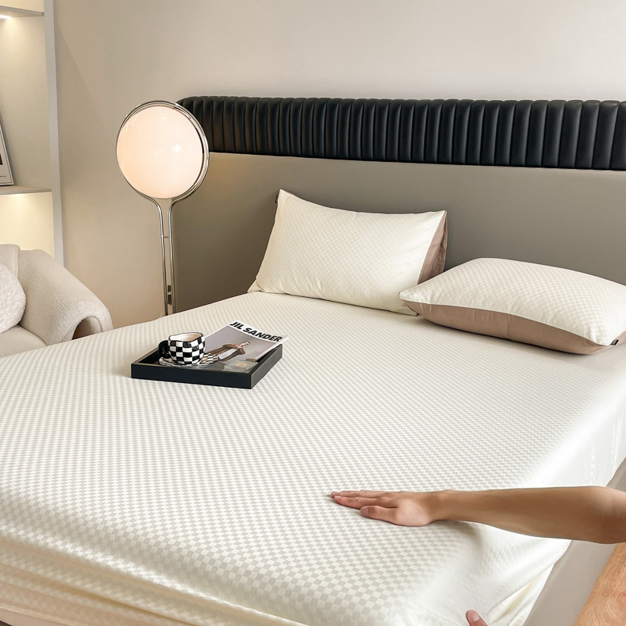 91家纺网 家纺一手货源 找家纺 （总）琪格格纺织 2025新款60S长绒棉纯棉小方格单床单-单床笠