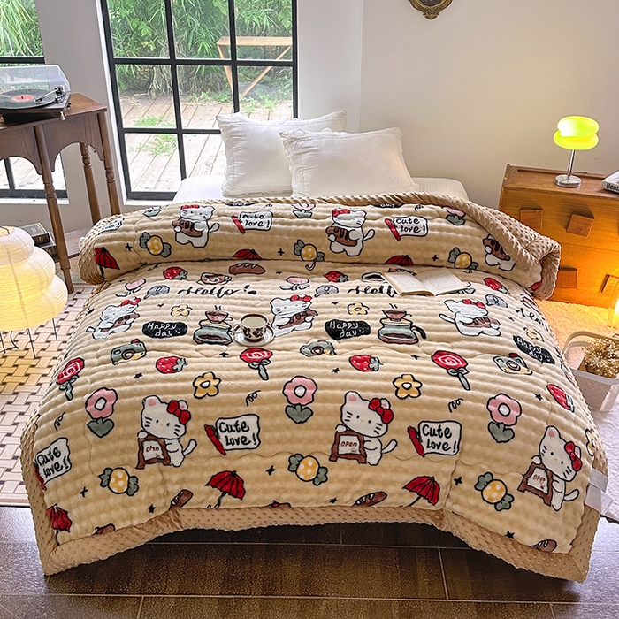 91家纺网 家纺一手货源 找家纺 （总）优迈 2025直播热款A+兔兔绒豆豆被三层夹棉加厚毛毯毯子牛奶绒冬被泡泡兔毛绒保暖被子被芯