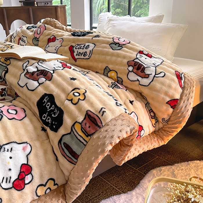 91家纺网 家纺一手货源 找家纺 （总）优迈 2025直播热款A+兔兔绒豆豆被三层夹棉加厚毛毯毯子牛奶绒冬被泡泡兔毛绒保暖被子被芯