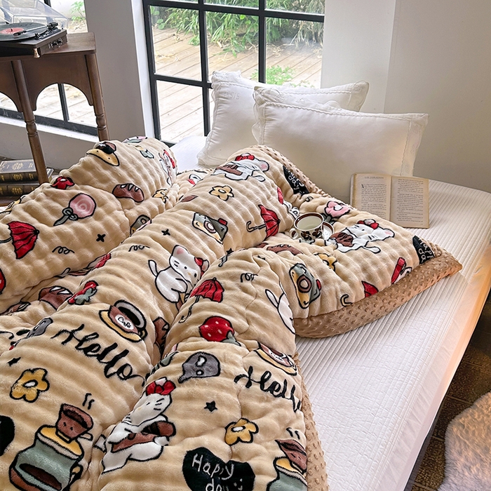 91家纺网 家纺一手货源 找家纺 （总）优迈 2025直播热款A+兔兔绒豆豆被三层夹棉加厚毛毯毯子牛奶绒冬被泡泡兔毛绒保暖被子被芯