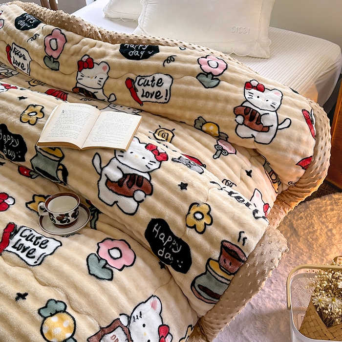 91家纺网 家纺一手货源 找家纺 优迈 2025直播热款A+兔兔绒豆豆被三层夹棉加厚毛毯毯子牛奶绒冬被泡泡兔毛绒保暖被子被芯 糖果凯特