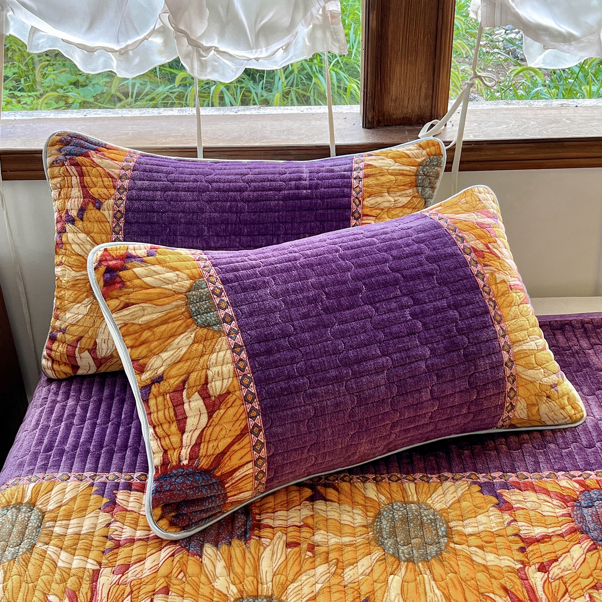 91家纺网 家纺一手货源 找家纺 默忆 2025新款牛奶绒夹棉花边韩版印花床盖三件套加厚保暖多功能单床盖 一举夺葵