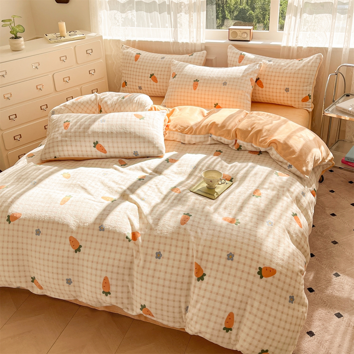 91家纺网 家纺一手货源 找家纺 欧尚家纺 2025新款跑量牛奶绒四件套 萝卜