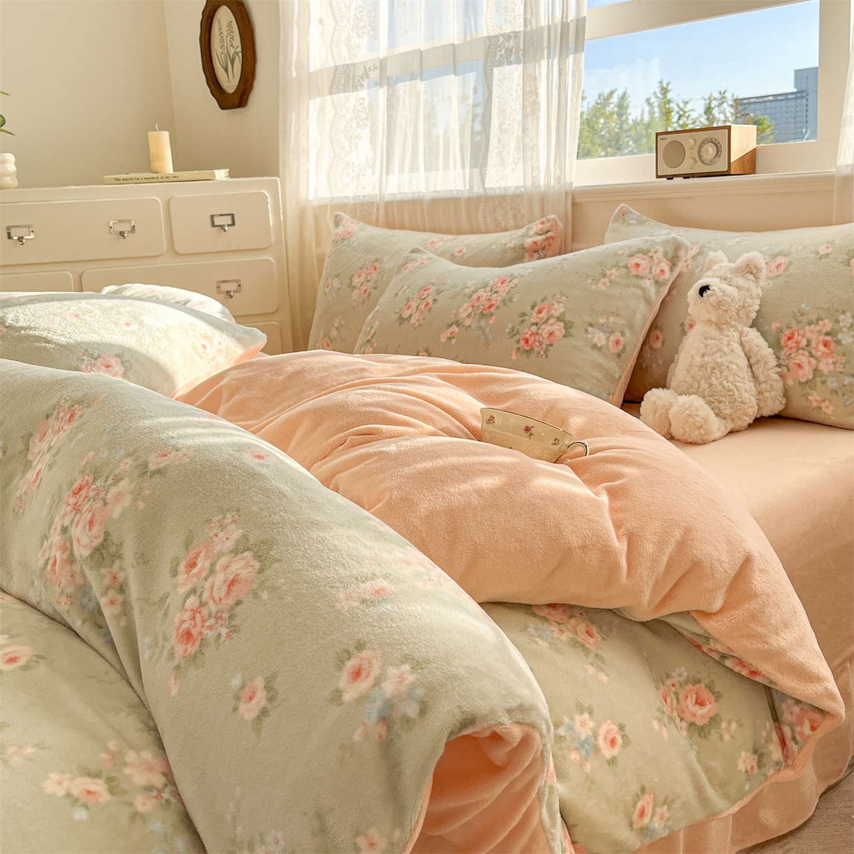 91家纺网 家纺一手货源 找家纺 欧尚家纺 2025新款跑量牛奶绒四件套 沐熙花