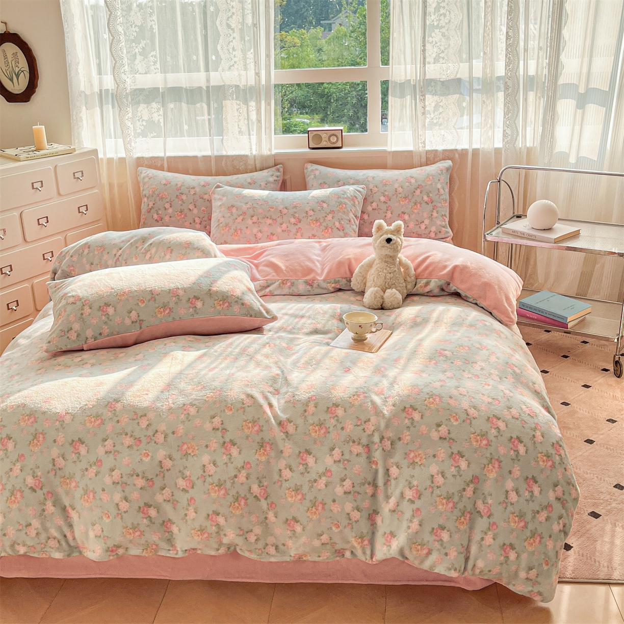 91家纺网 家纺一手货源 找家纺 欧尚家纺 2025新款跑量牛奶绒四件套 温馨花语