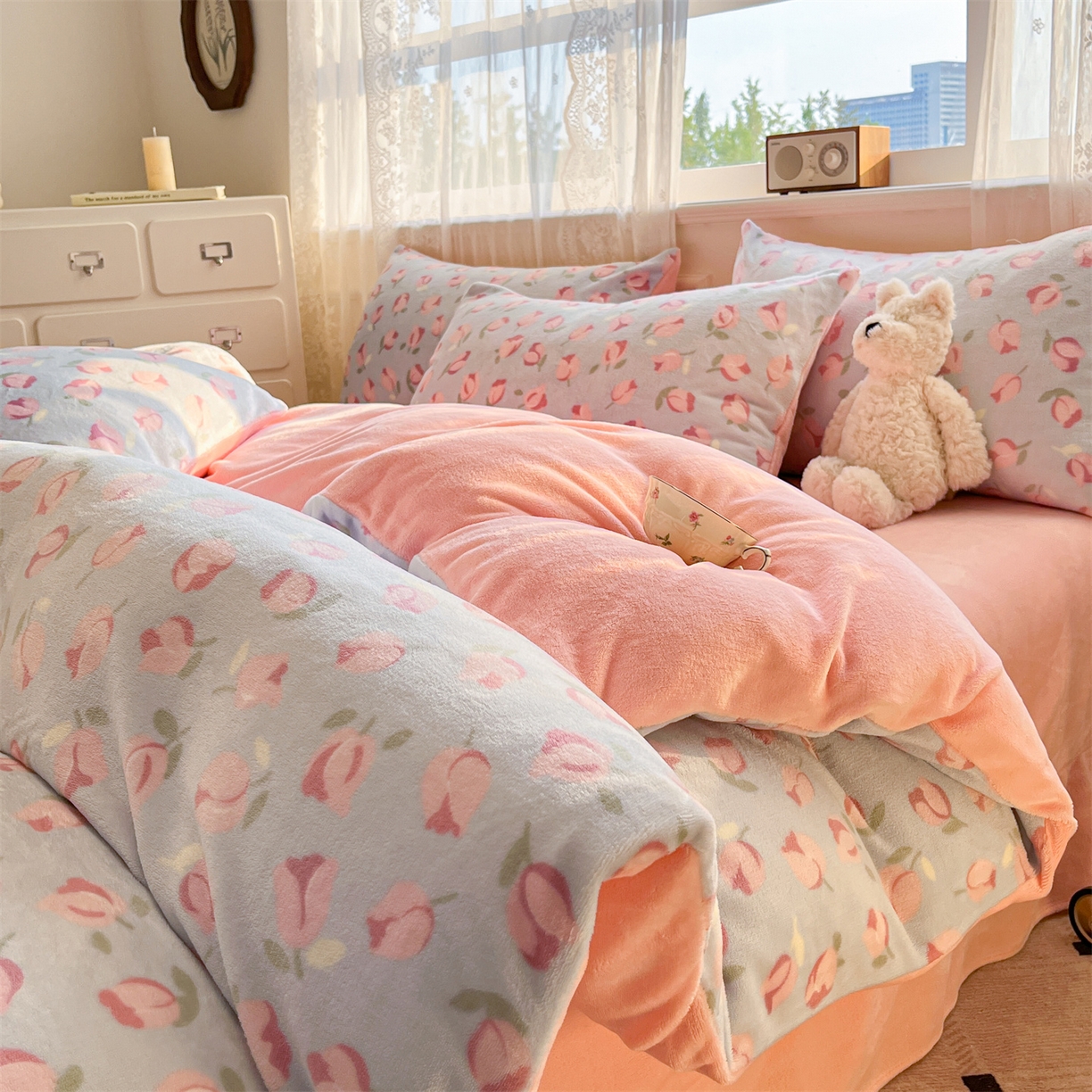 91家纺网 家纺一手货源 找家纺 欧尚家纺 2025新款跑量牛奶绒四件套 郁金香