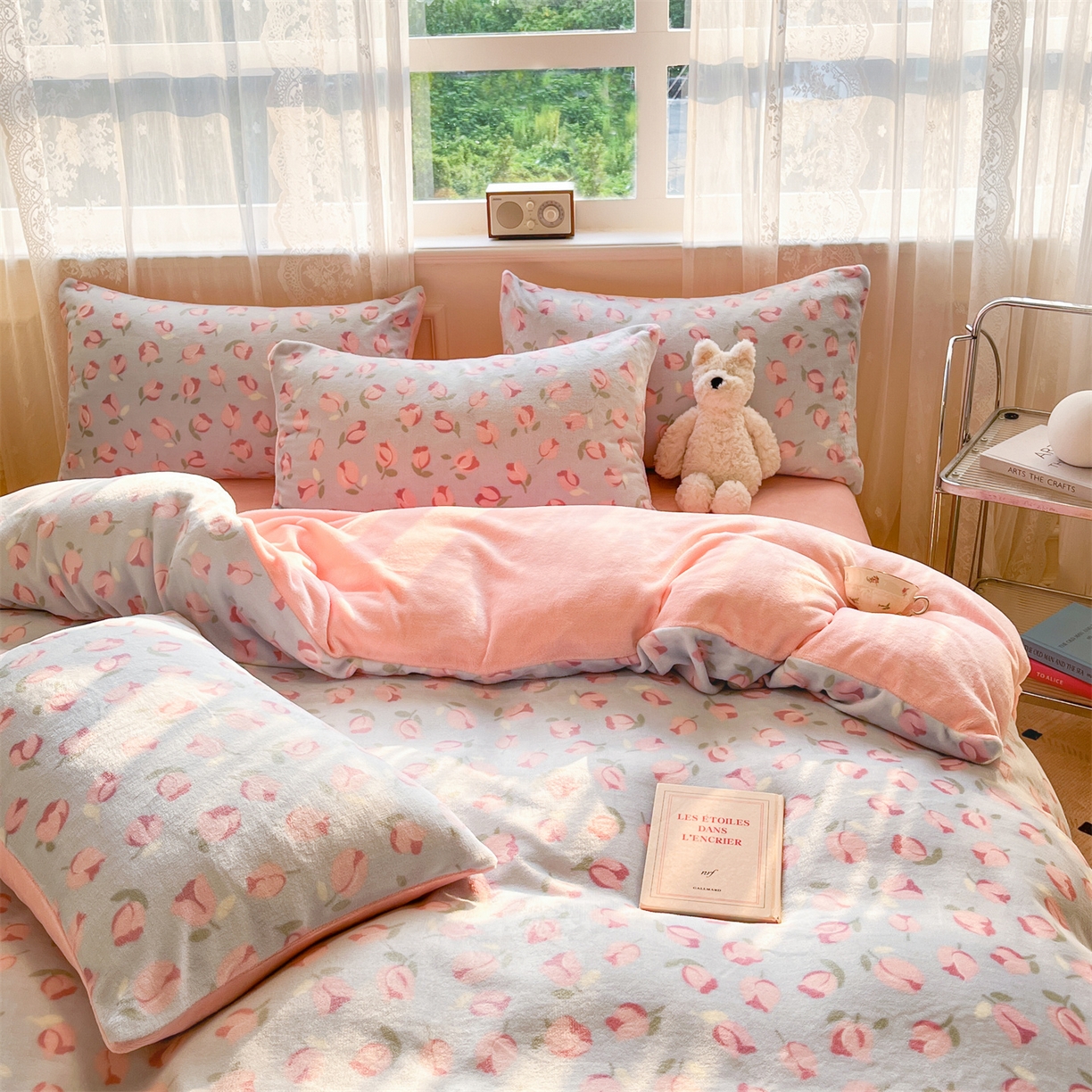 91家纺网 家纺一手货源 找家纺 欧尚家纺 2025新款跑量牛奶绒四件套 郁金香