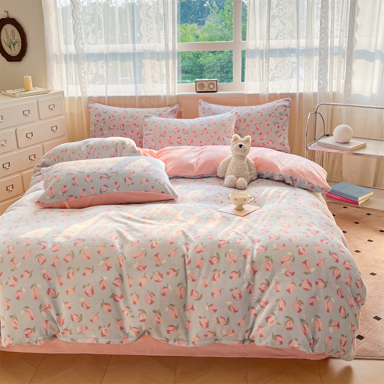 91家纺网 家纺一手货源 找家纺 欧尚家纺 2025新款跑量牛奶绒四件套 郁金香