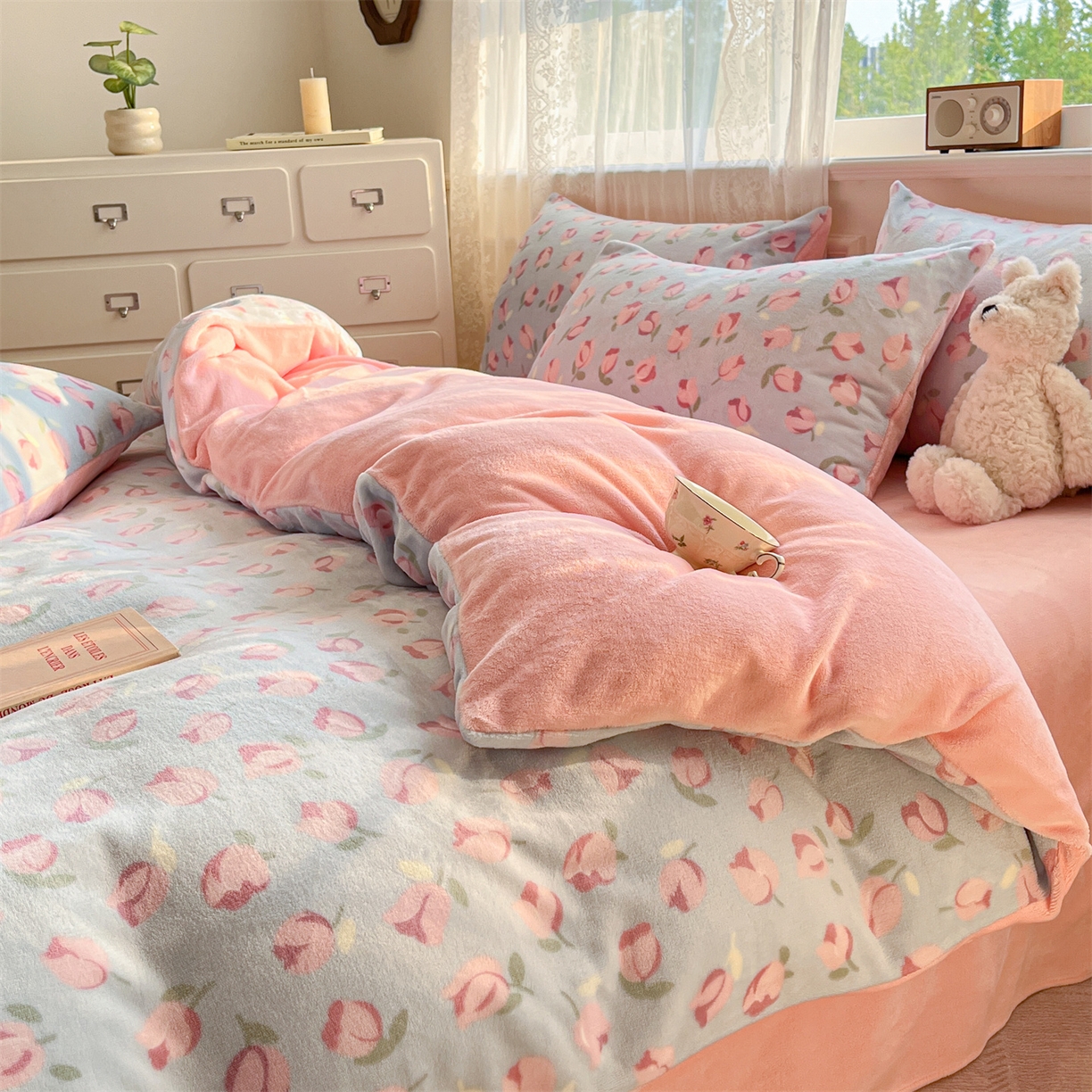 91家纺网 家纺一手货源 找家纺 欧尚家纺 2025新款跑量牛奶绒四件套 郁金香