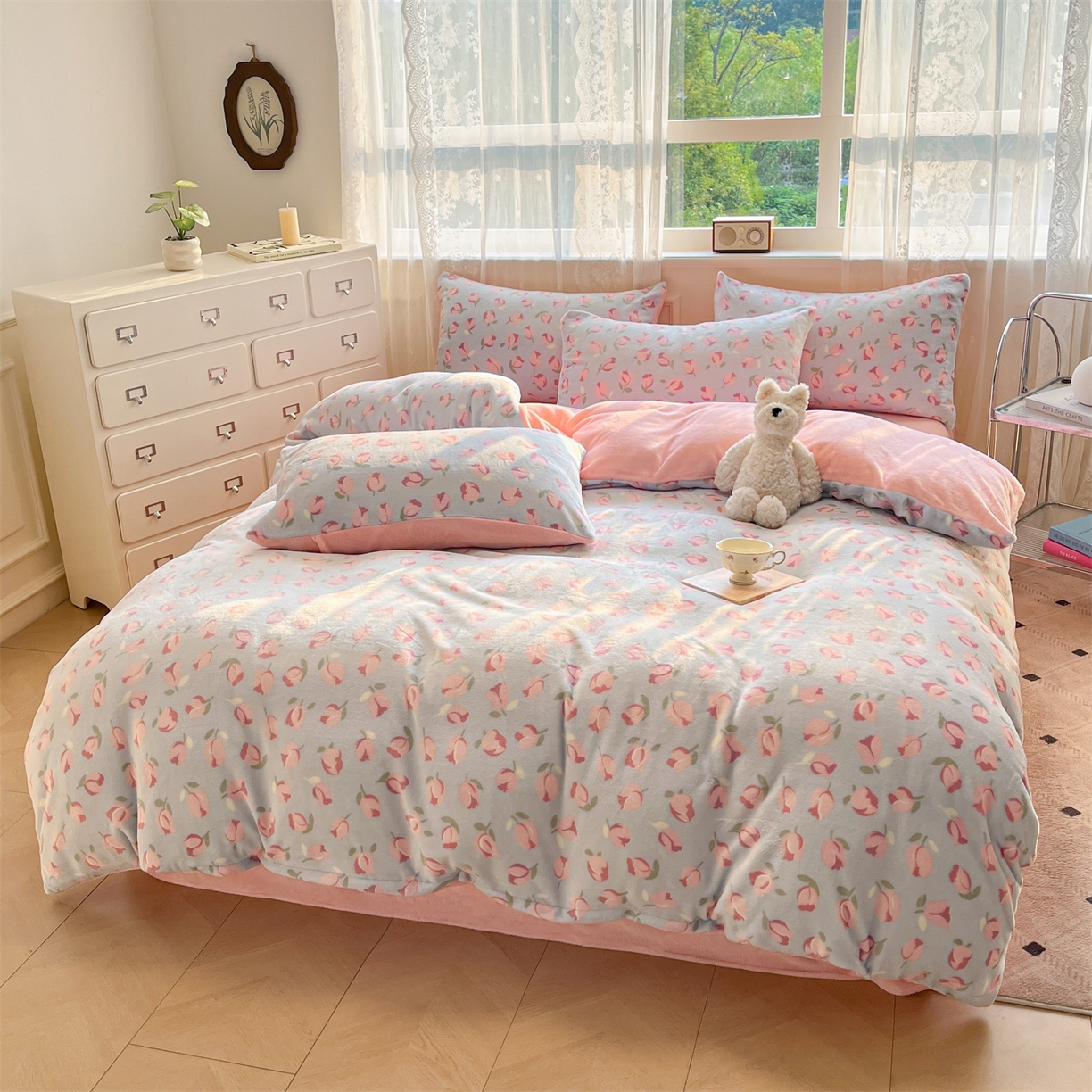 91家纺网 家纺一手货源 找家纺 欧尚家纺 2025新款跑量牛奶绒四件套 郁金香