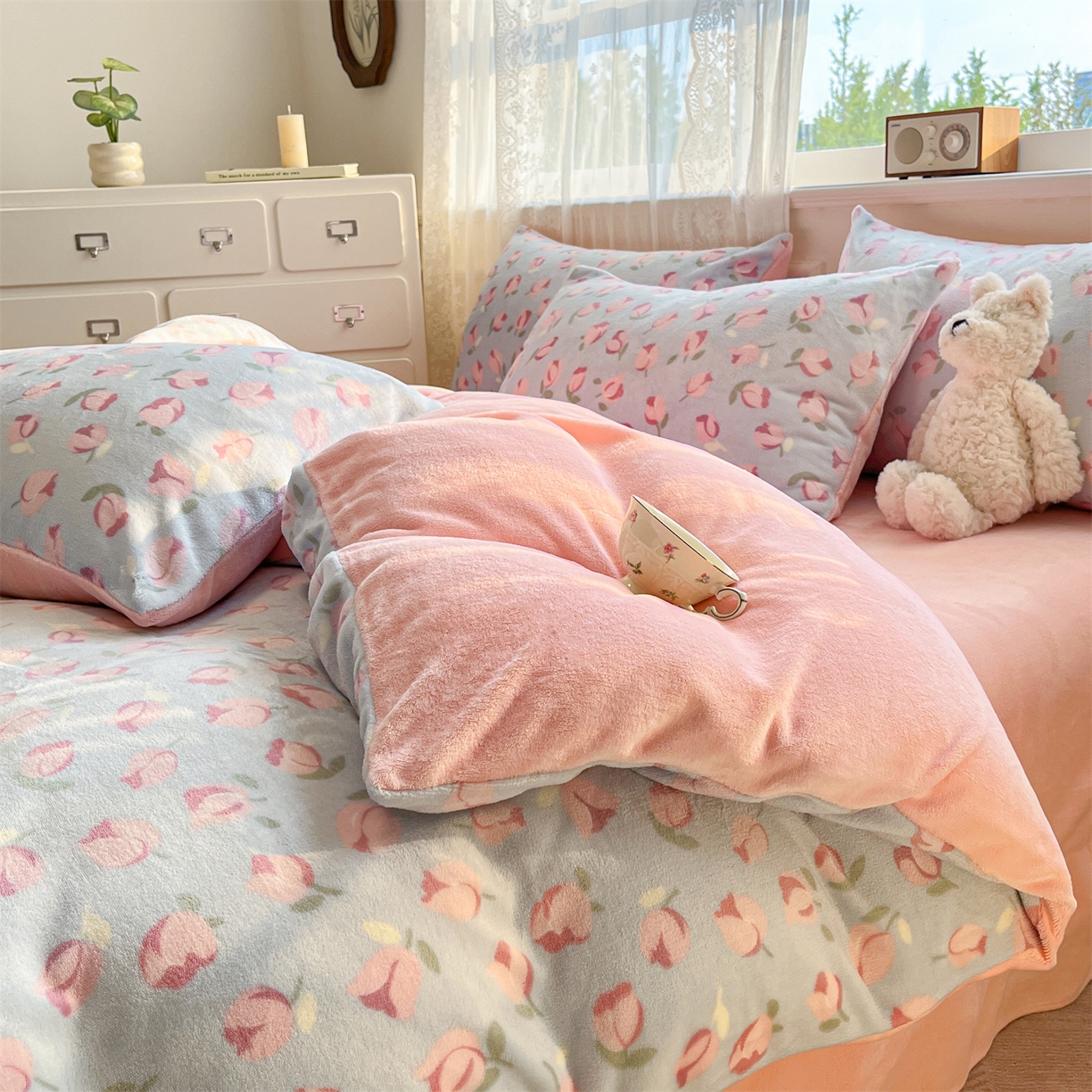 91家纺网 家纺一手货源 找家纺 欧尚家纺 2025新款跑量牛奶绒四件套 郁金香