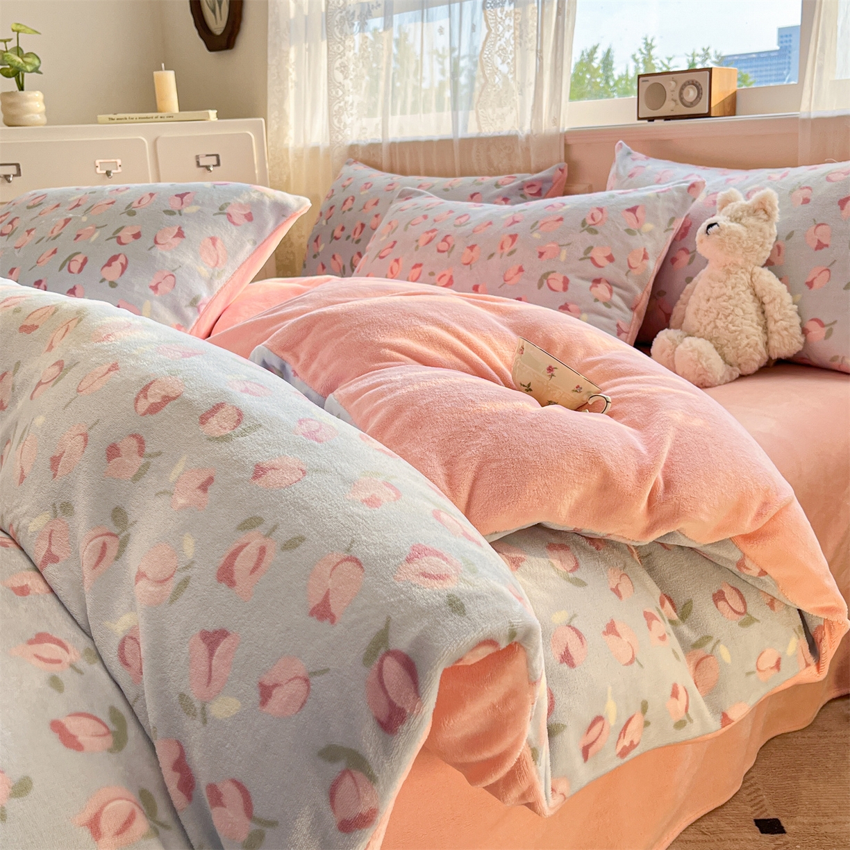 91家纺网 家纺一手货源 找家纺 欧尚家纺 2025新款跑量牛奶绒四件套 郁金香