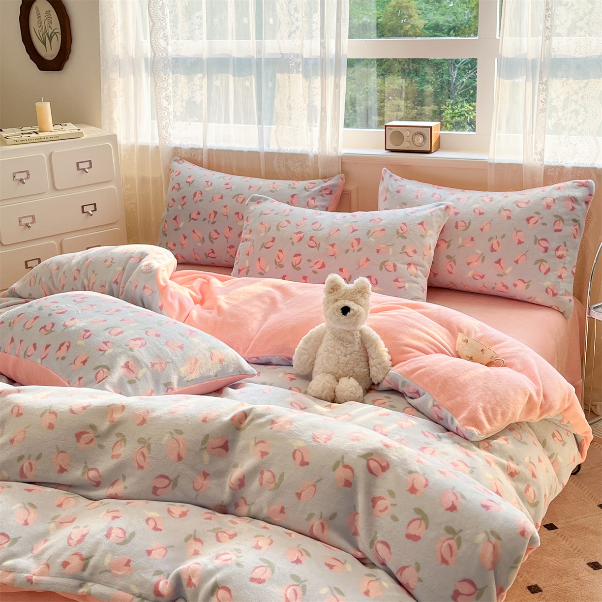 91家纺网 家纺一手货源 找家纺 欧尚家纺 2025新款跑量牛奶绒四件套 郁金香