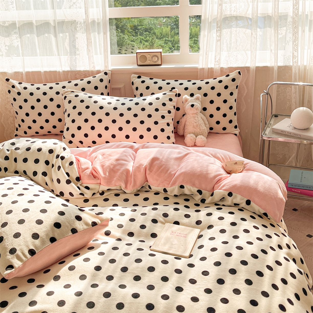 91家纺网 家纺一手货源 找家纺 欧尚家纺 2025新款跑量牛奶绒四件套 白波点