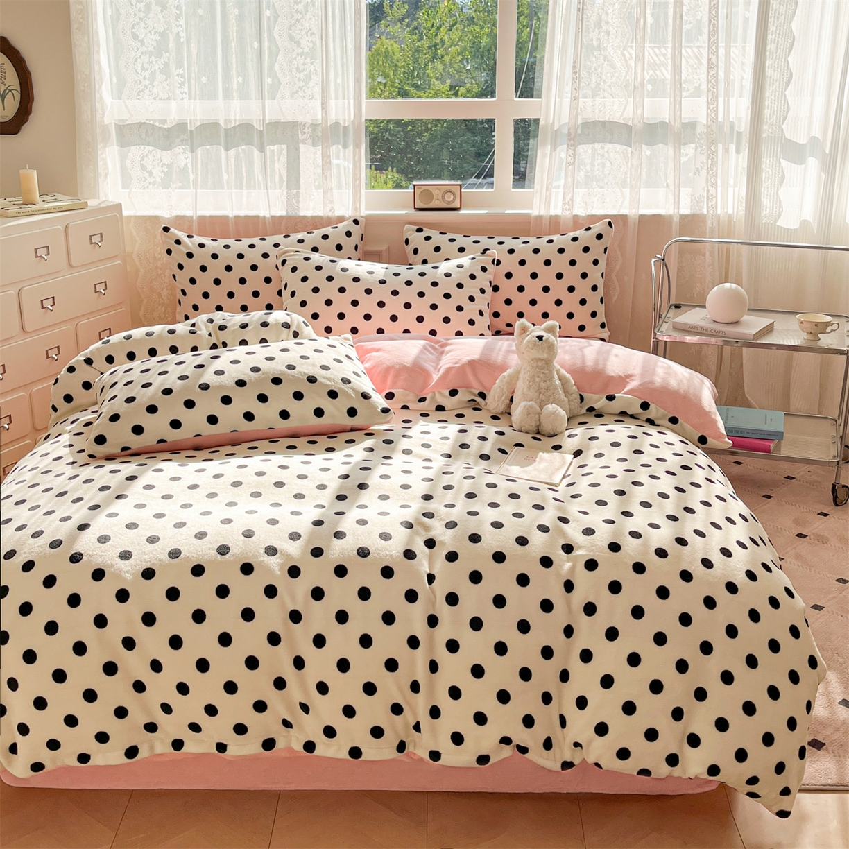 91家纺网 家纺一手货源 找家纺 欧尚家纺 2025新款跑量牛奶绒四件套 白波点