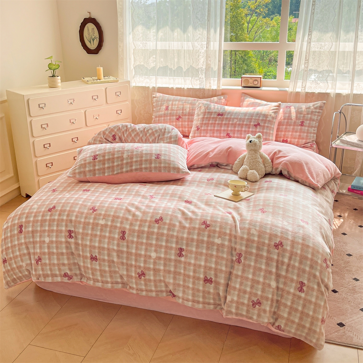 91家纺网 家纺一手货源 找家纺 欧尚家纺 2025新款跑量牛奶绒四件套 相思粉