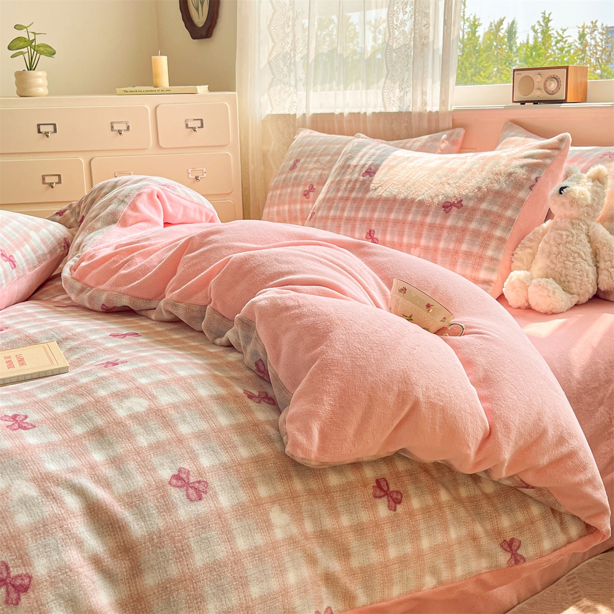 91家纺网 家纺一手货源 找家纺 欧尚家纺 2025新款跑量牛奶绒四件套 相思粉