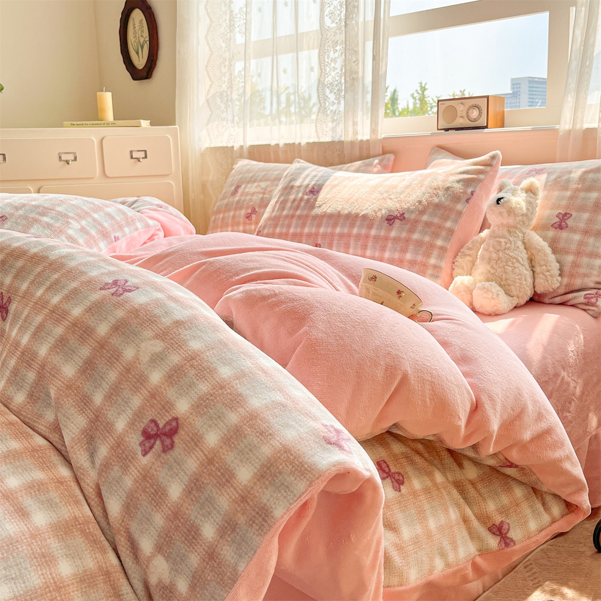 91家纺网 家纺一手货源 找家纺 欧尚家纺 2025新款跑量牛奶绒四件套 相思粉