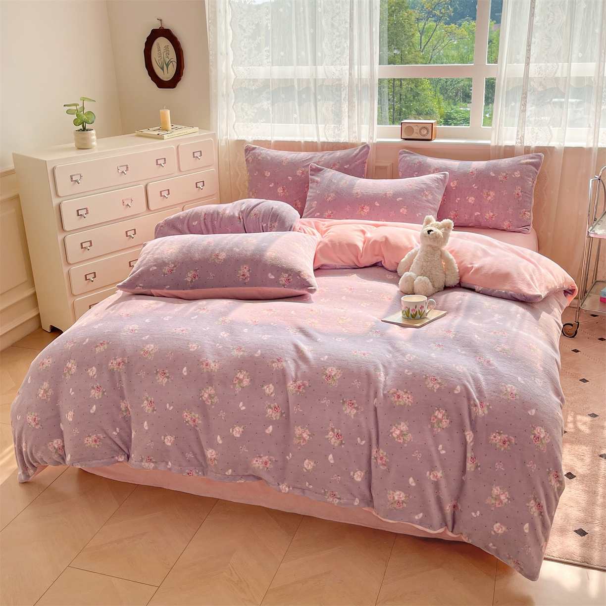 91家纺网 家纺一手货源 找家纺 欧尚家纺 2025新款跑量牛奶绒四件套 莫奈