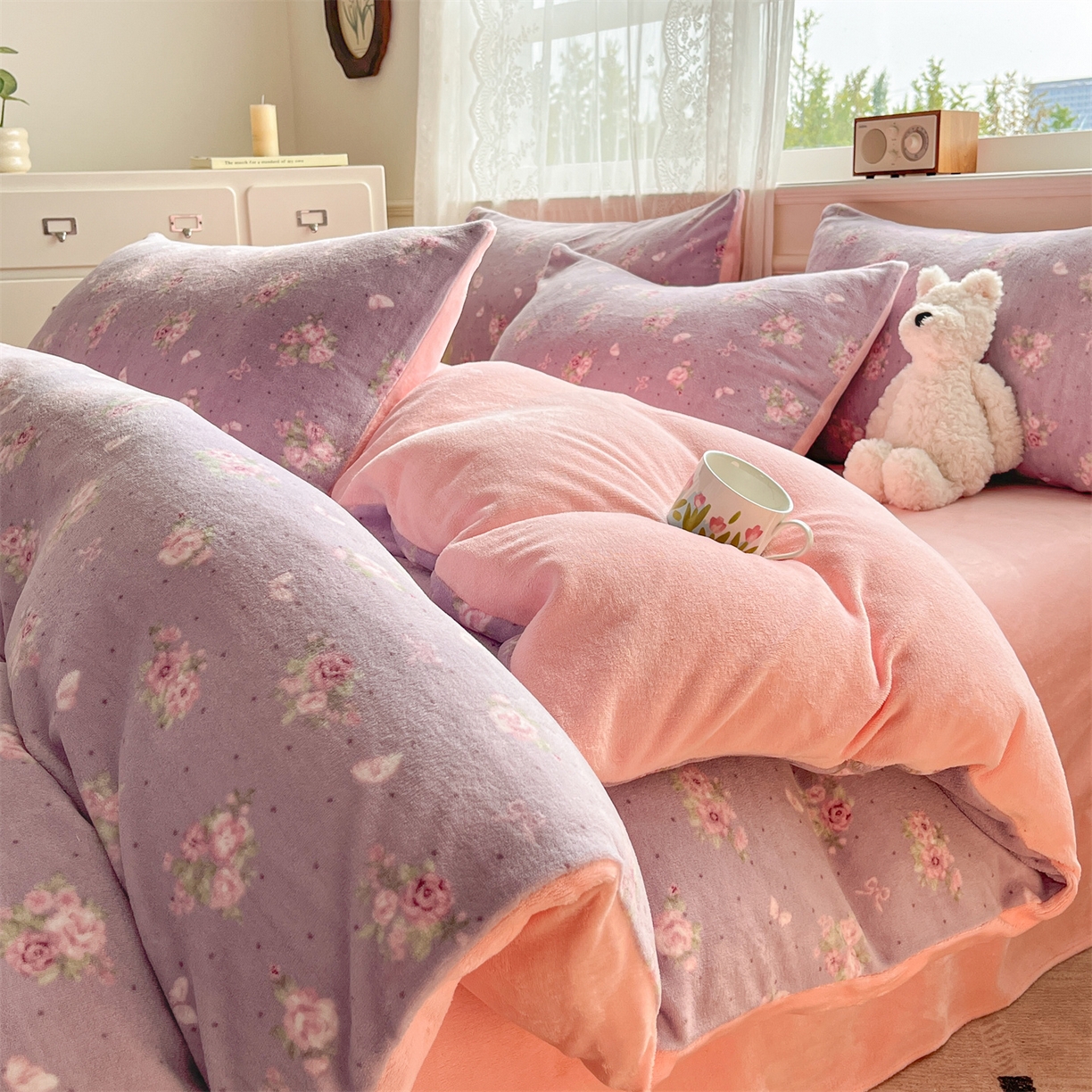 91家纺网 家纺一手货源 找家纺 欧尚家纺 2025新款跑量牛奶绒四件套 莫奈