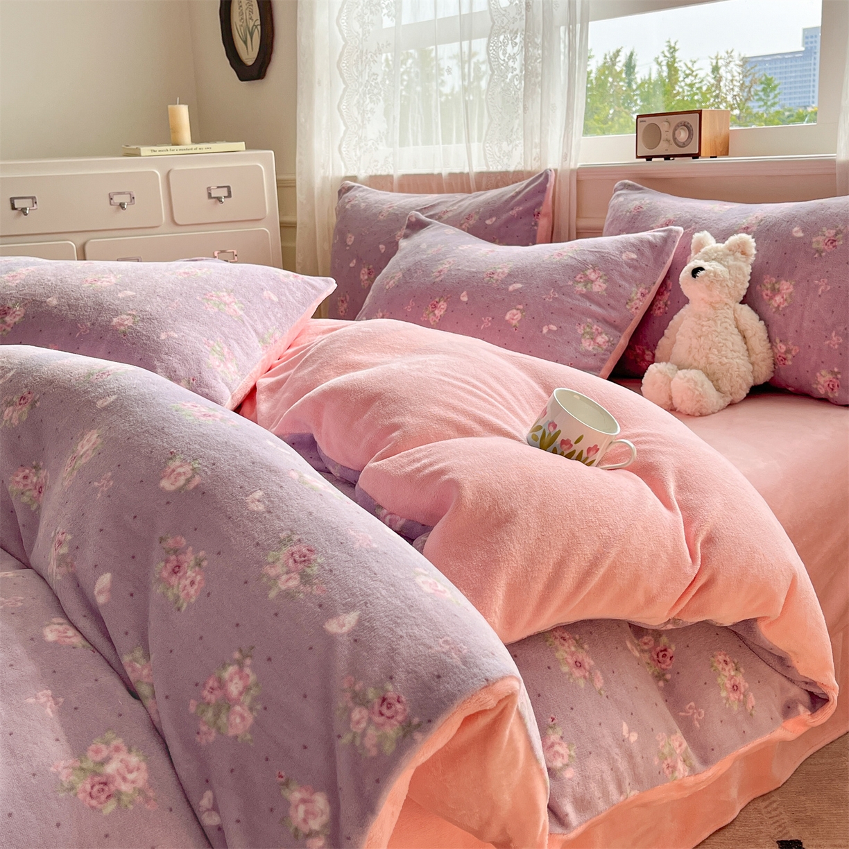 91家纺网 家纺一手货源 找家纺 欧尚家纺 2025新款跑量牛奶绒四件套 莫奈