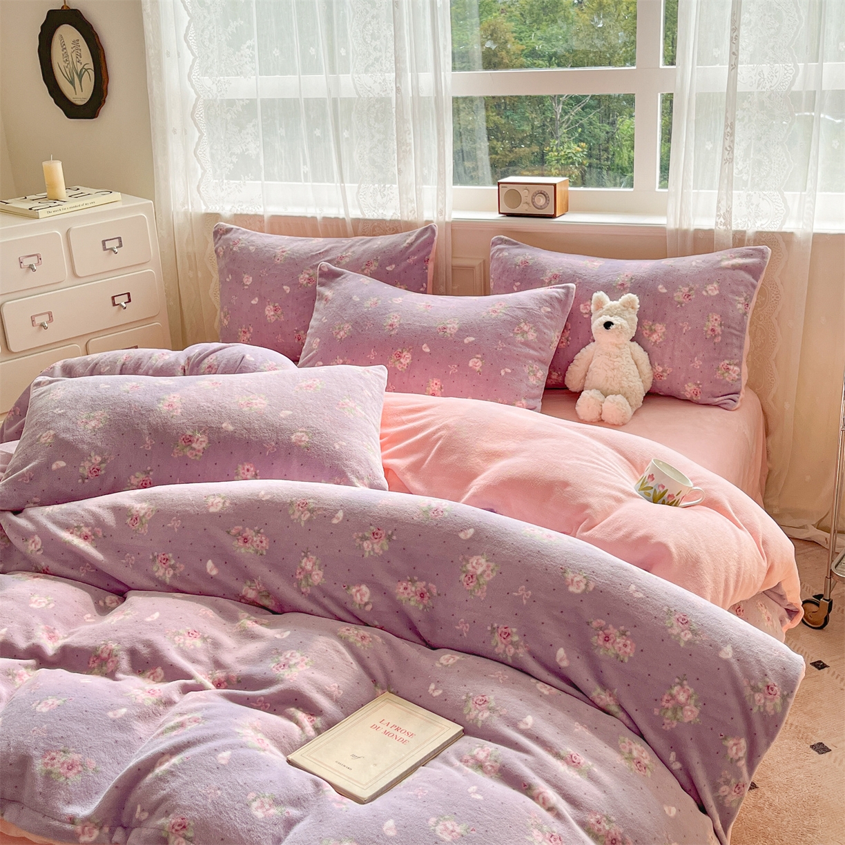 91家纺网 家纺一手货源 找家纺 欧尚家纺 2025新款跑量牛奶绒四件套 莫奈