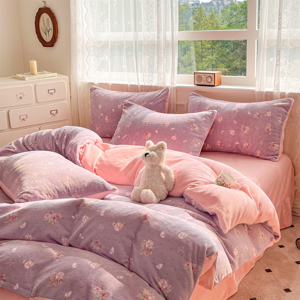 91家纺网 家纺一手货源 找家纺 欧尚家纺 2025新款跑量牛奶绒四件套 莫奈